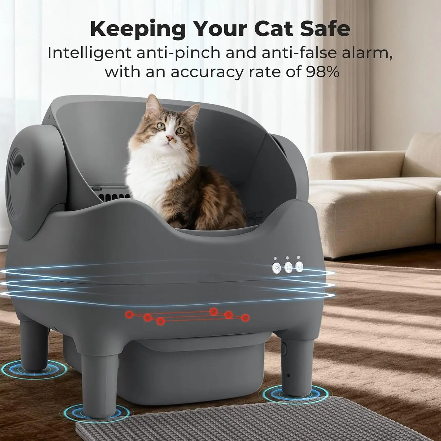 Self Cleaning Litter Box, Automatic Cat Litter Box with APP Control, Odor-Free Waste Disposal Includes Trash Bags, Large Waste