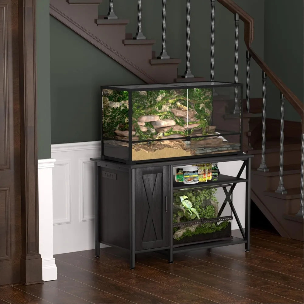 40-120 Gallon Reptile Tank Stand with Power Outlet, Terrarium Stand with Storage Cabinet, 48 X 24 Tabletop, Reptile Terrarium,Tu