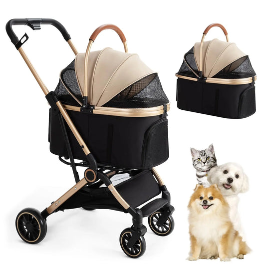 Foldable 3-in-1 Pet Stroller with Storage Basket, for Small/Medium Dogs Cats up to 50lbs