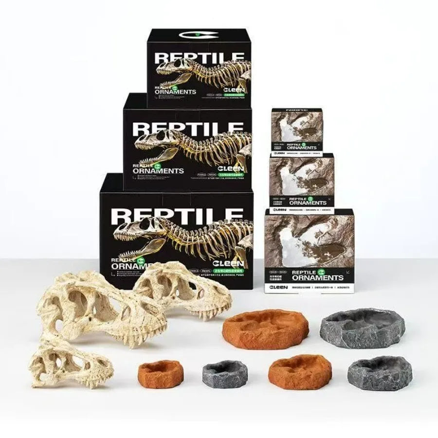 CLEEN T-Rex Skull Reptile Hide - Dinosaur Bone Terrarium Decor for Lizards Snakes Bearded Dragon, Realistic Fossil Cave Aquariu