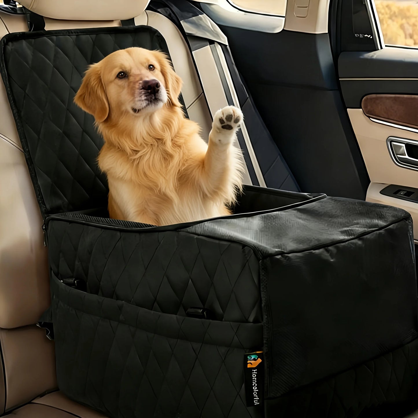 Dog Car Booster Seat & Travel Carrier, Oxford Breathable Foldable Soft Washable Pet Carrier with Safety Leash & Adjustable Straps, Elevated Pet Car Seat for Secure Travel, Comfortable Dog Car Seat for Small Dogs & Cats