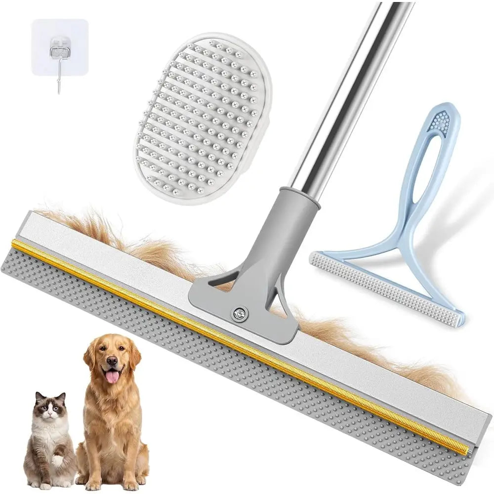 54 Inch Adjustable Pet Hair Removal Carpet Rake and Scraper Set for Deep Cleaning Rugs, Couches, and Stairs