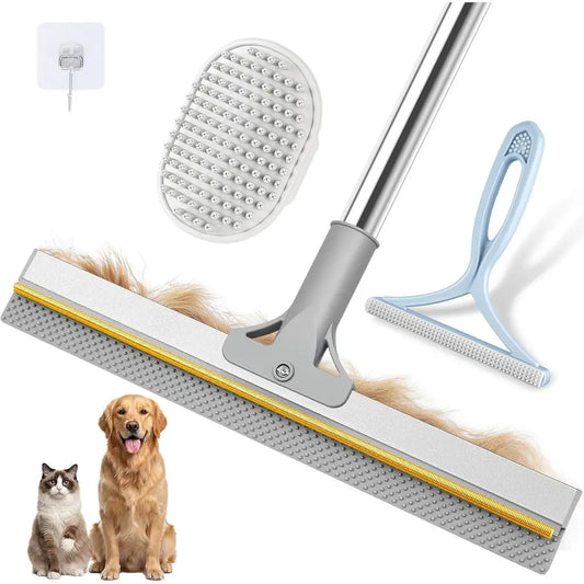 54 Inch Adjustable Pet Hair Removal Carpet Rake and Scraper Set for Deep Cleaning Rugs, Couches, and Stairs