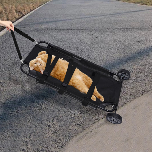 Black Animal Stretcher Pet Trolley, Heavy-Duty Extra Large Veterinary Stretcher Cart with All-Terrain Wheels 50.39" Body
