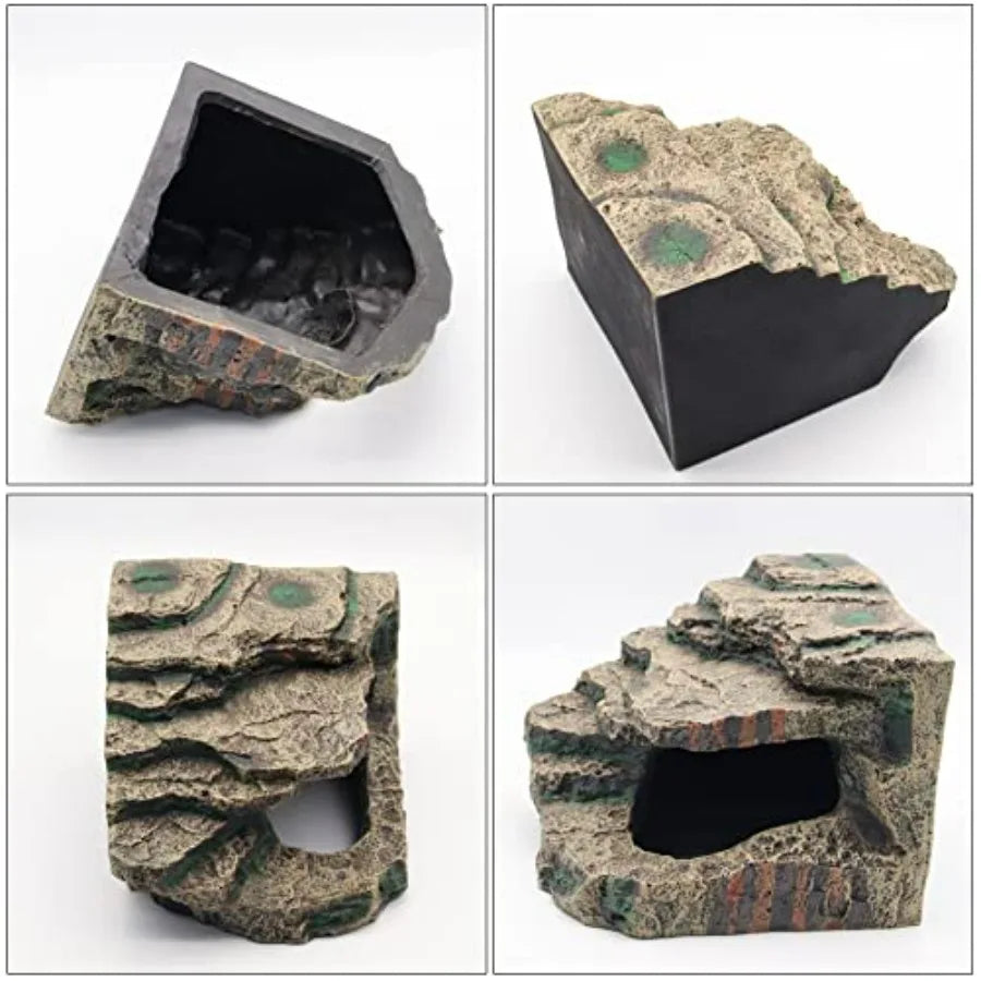 Turtle Basking Platform Habitat Hiding Cave Reptile Habitat Climbing Resin Fish Tank Aquarium Ornament for Lizards, Frogs, Snak