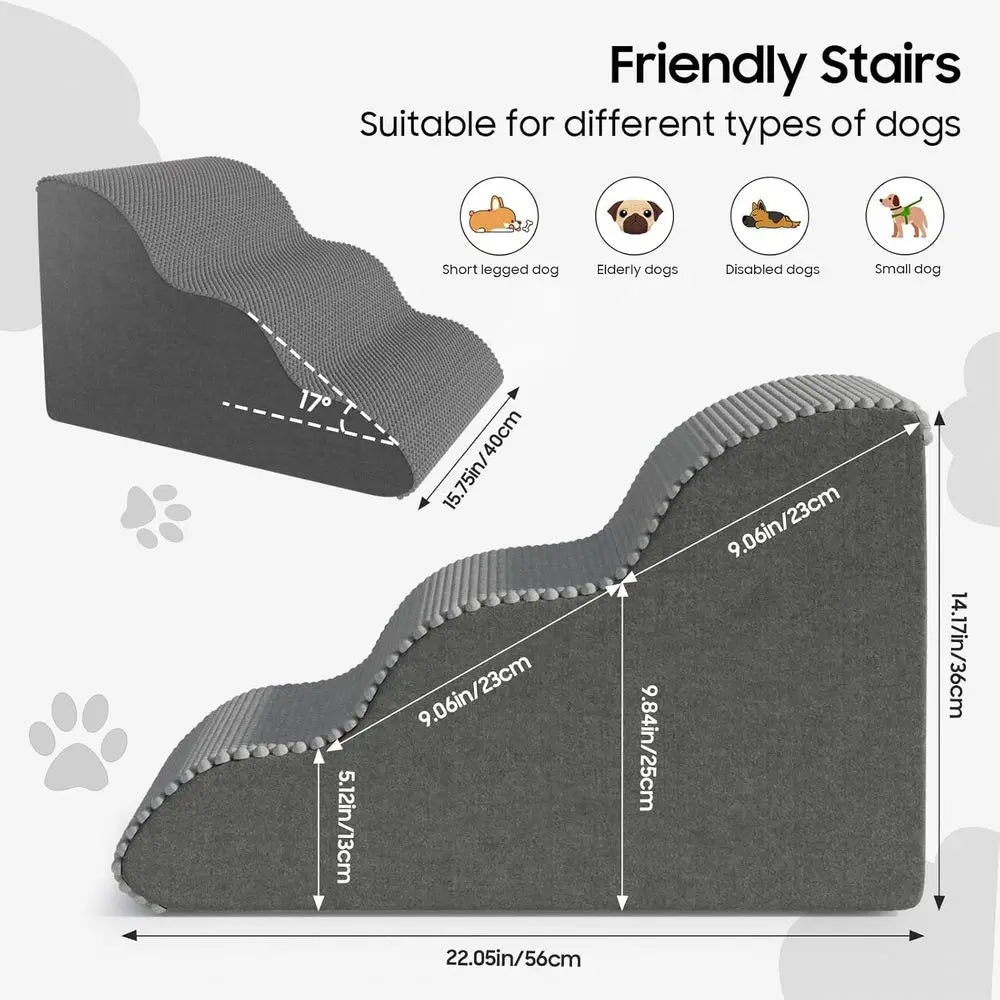 Pet Stairs for Small Dogs and Cats, Comfortable Curved Design with Waterproof Cover, High-Density Foam Steps or Beds or Sofas, D
