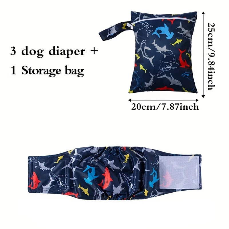 4pcs Washable Reusable Male Dog Diaper Set - Storage Bag Included, High-Absorbency Anti-Marking, Breathable Training Belly Bands