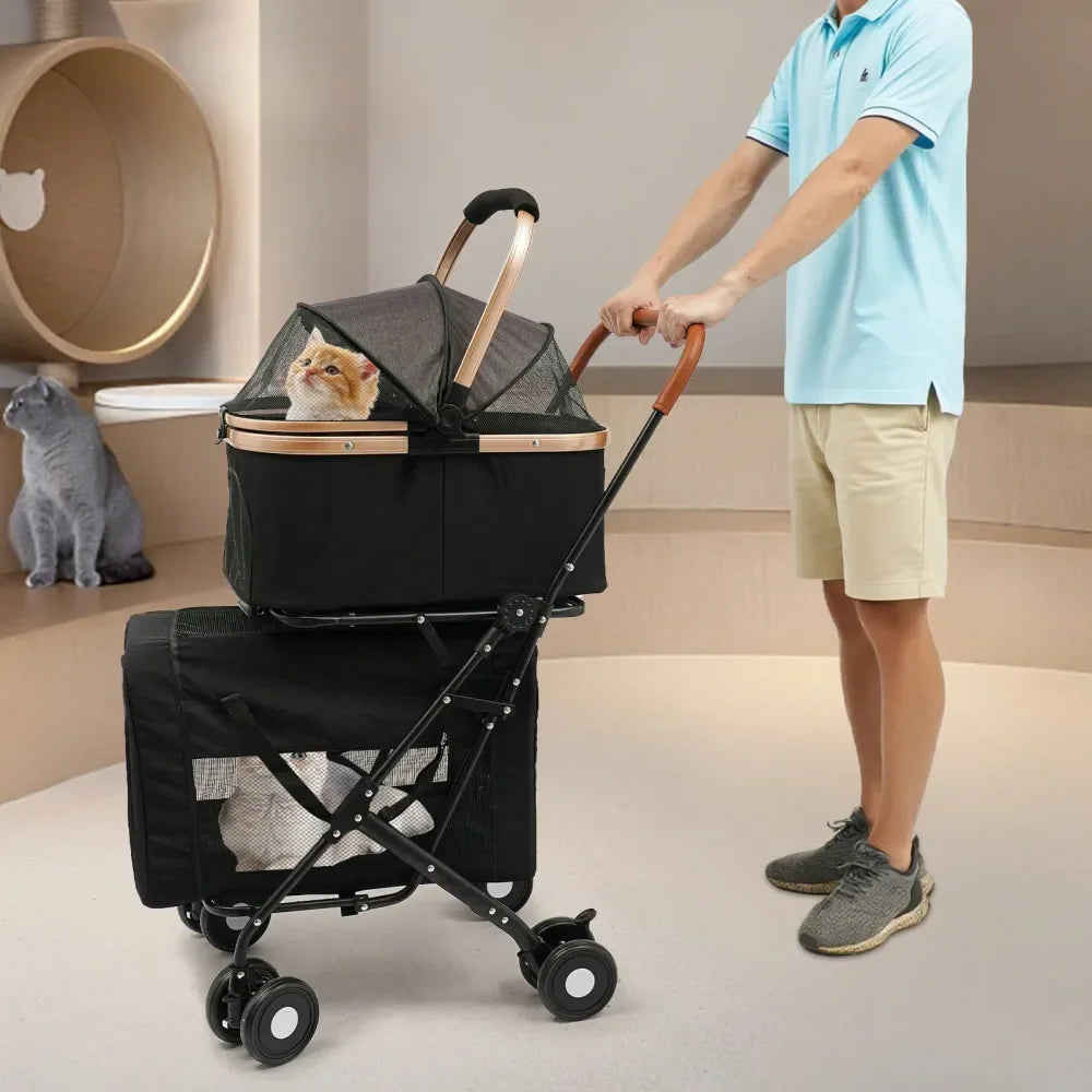Dog Stroller For 2 Dogs, Detachable Carriers, 4 Lockable Wheels, Pet Travel Carrier Strolling Cart, Folding Cat Stroller For Sm