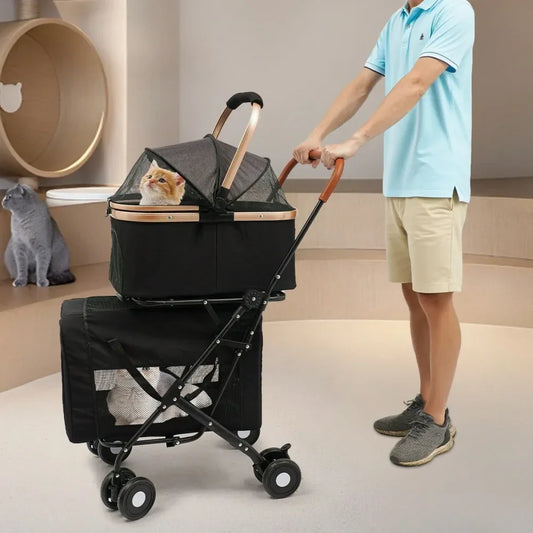 Dog Stroller For 2 Dogs, Detachable Carriers, 4 Lockable Wheels, Pet Travel Carrier Strolling Cart, Folding Cat Stroller For Sm