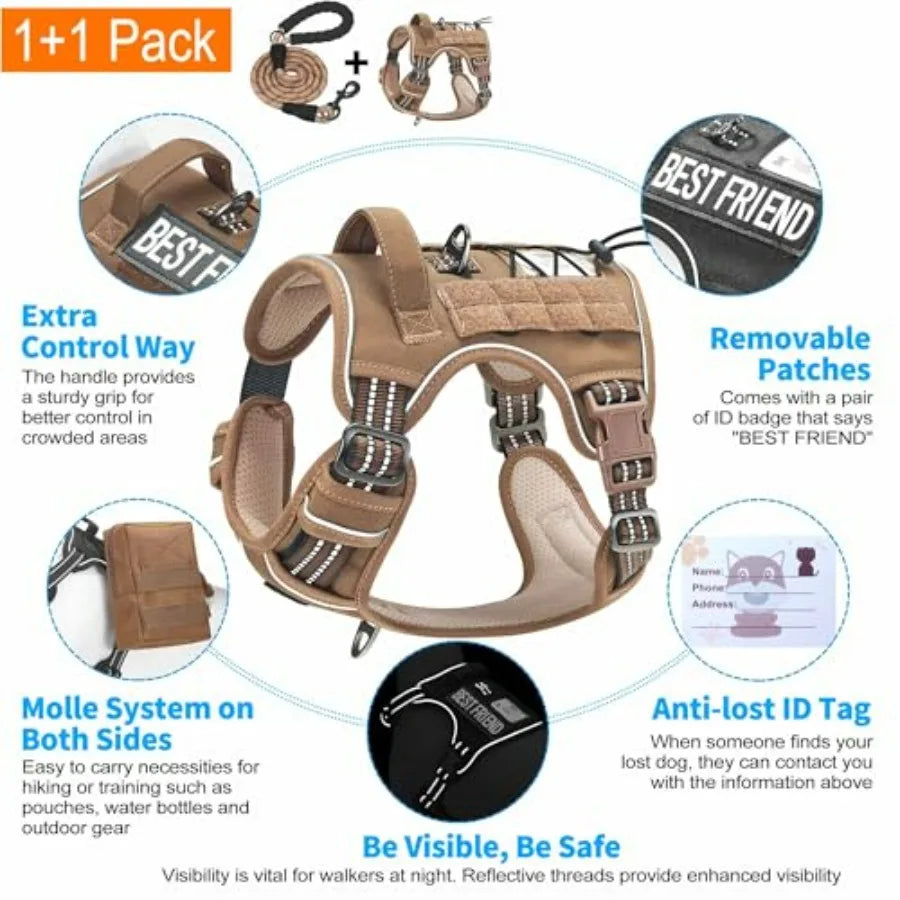 Heavy Duty Tactical Dog Harness No Pull Reflective Training Vest