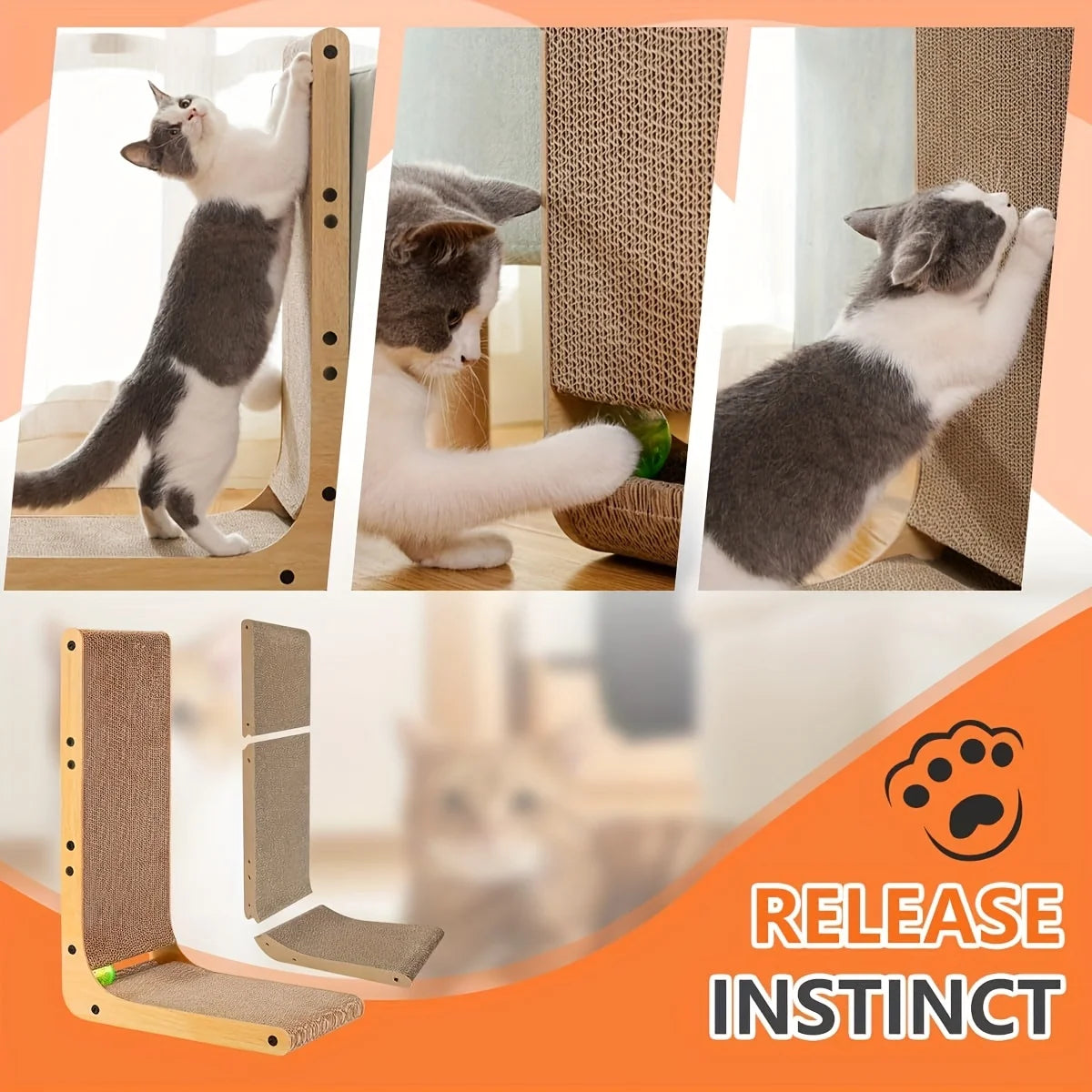 Cat Scratcher, Cat Scratching Post, Cardboard Cat Scratching Board with Ball Toy, Large Vertical L Shape Cat Scratcher Scratch Pads Cat Toys for Indoor Cats