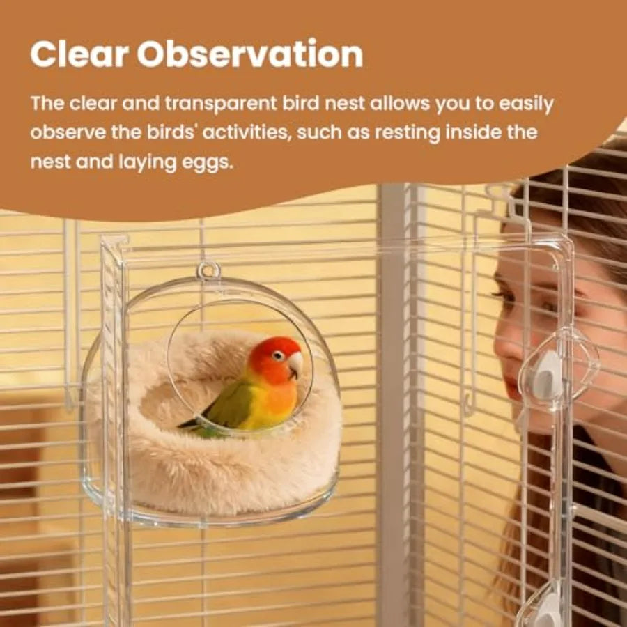 Bird Flat-Bottomed Nest for Cage Clear Transparent Observation Hanging Bite-Resistant Washable Bird House, Parakeet Breeding Ne