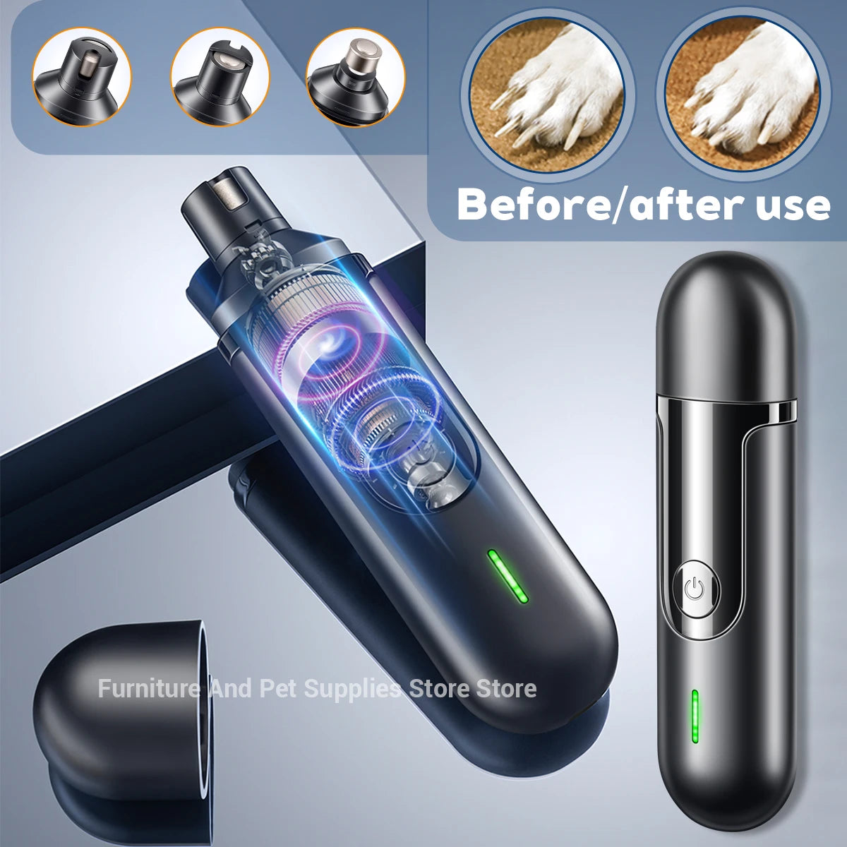 Dog Nail Grinder USB Rechargeable Pet Trimmer With Polisher Wheel