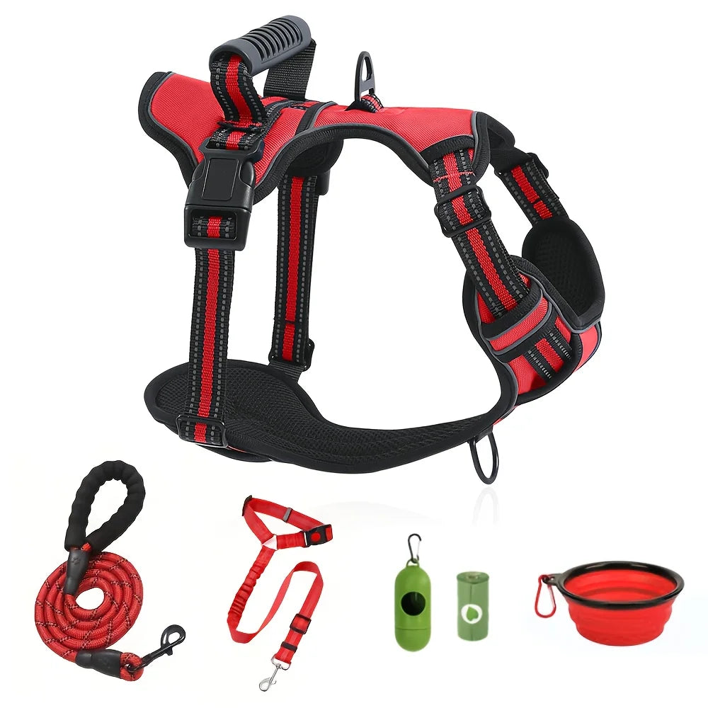 6in 1 No-Pull Dog Harness And Leash Set Adjustable Reflective No-Choke Pet Oxford Vest with 2 Leash Clips And Easy Control Handle for Small, Medium And Large Dogs
