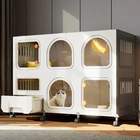 Collapsible 3-Tier Metal Wire Cat Cage with Wheels & Litter Box Area, Large Exercise Playpen Kennel 41x18x29.5", Customized