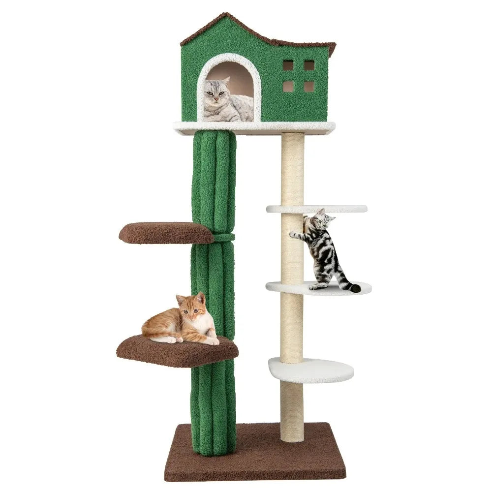 Cat Tree Tower With Sisal Scratching Posts And Plush Fabric