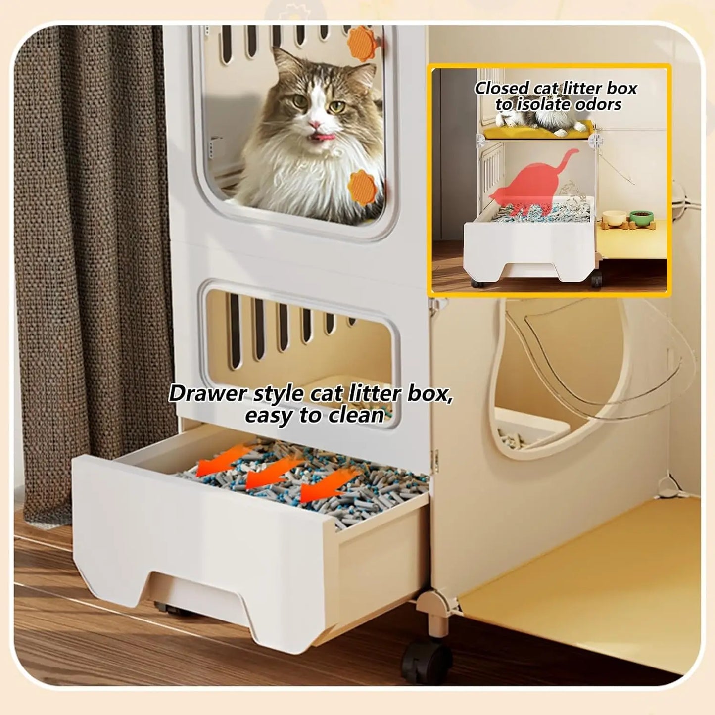 Collapsible 3-Tier Metal Wire Cat Cage with Wheels & Litter Box Area, Large Exercise Playpen Kennel 41x18x29.5", Customized