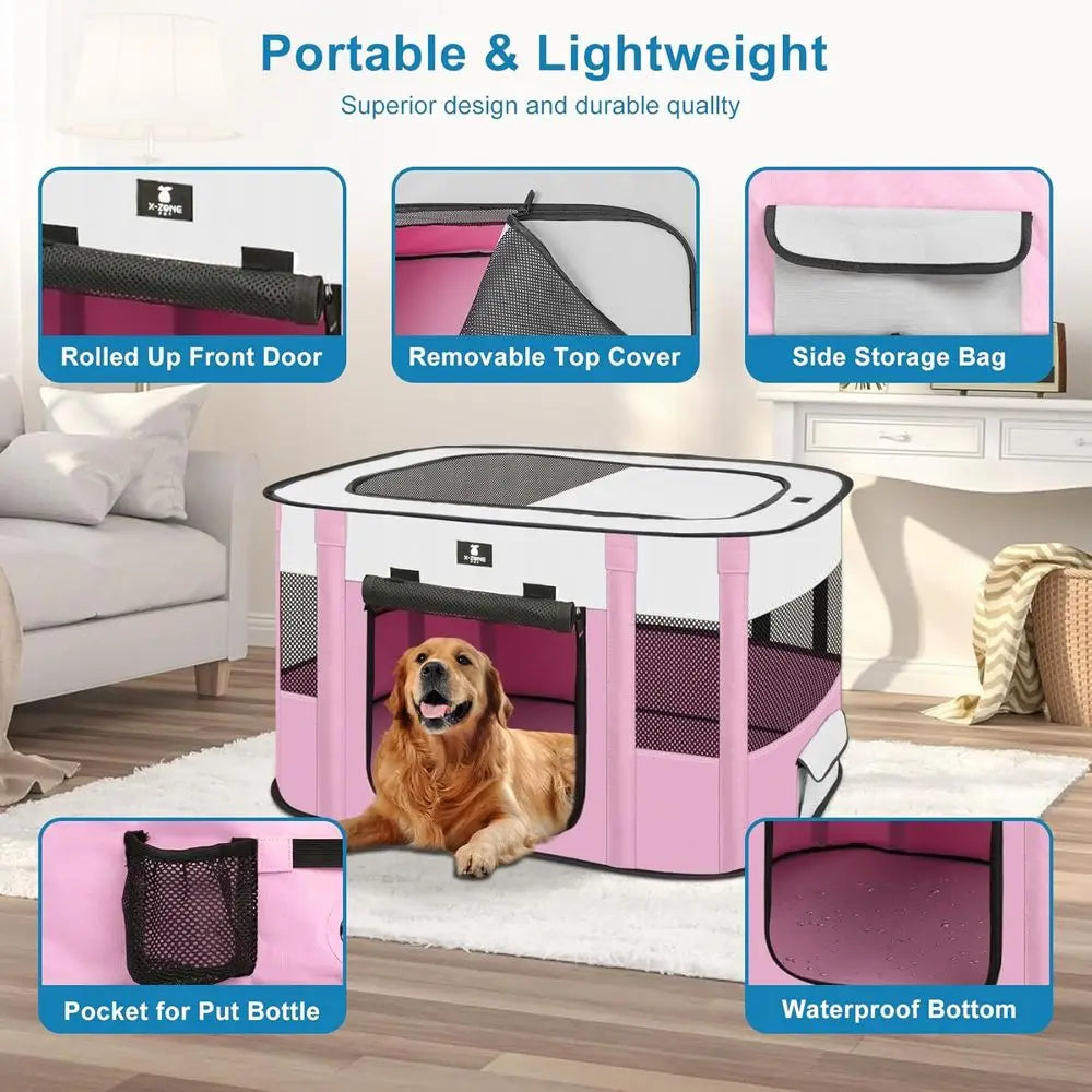 Portable Pink Puppy and Cat Play Pen, 30 Indoor/Outdoor Pet Tent Cage