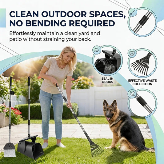 2/3pcs Heavy Duty Dog Pooper Scooper with 40 Bags, Long Handle Swivel Bin & Rake Spade for Large Dogs, Pet Waste Removal Tool for Yard, Grass & Gravel, Without Battery