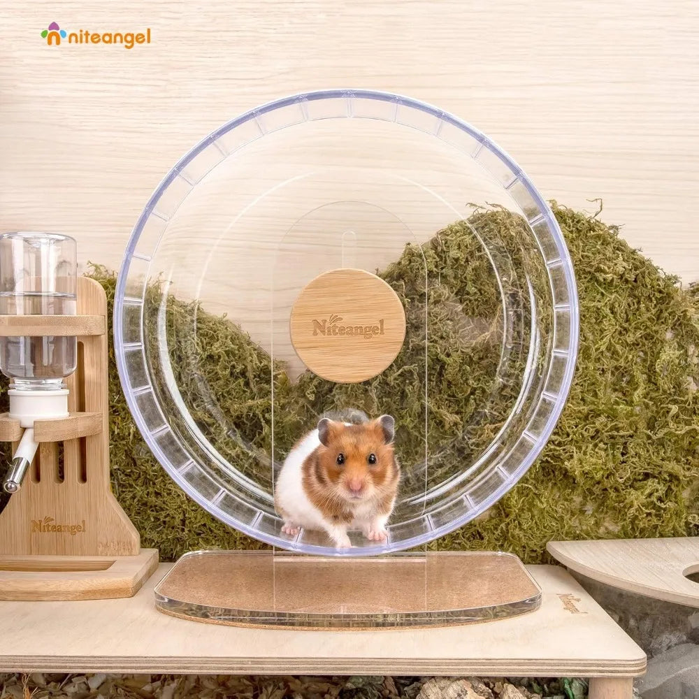 Super Silent 10" Hamster Wheel – Adjustable Quiet Running Wheel for Hamsters, Gerbils & Mice (Transparent)