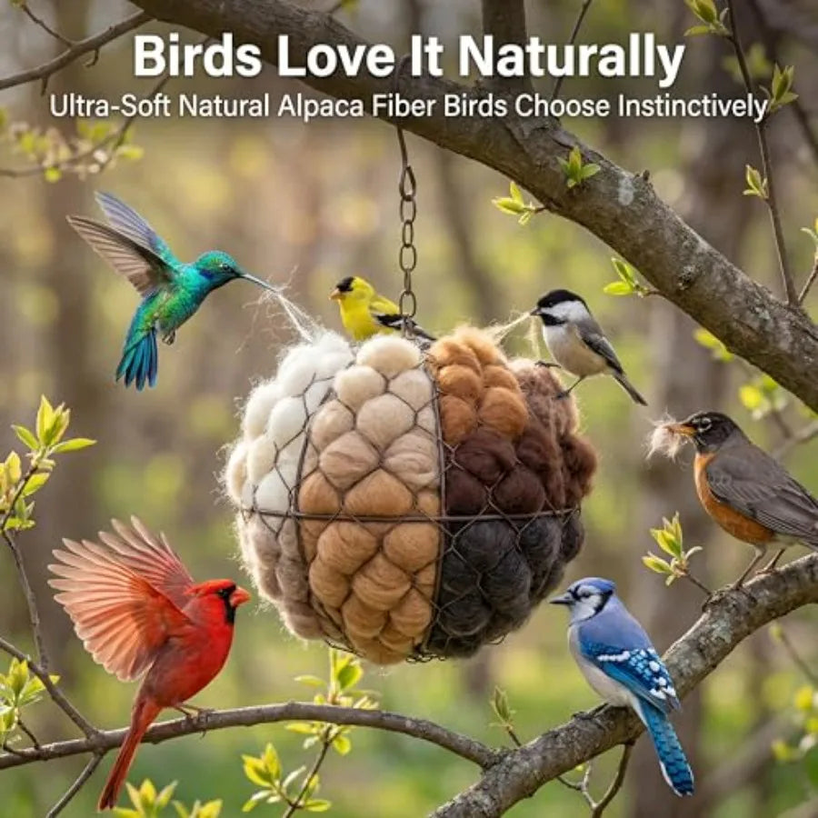 Handmade Alpaca Fiber Bird Nesting Heart - Refillable Material Holder for Wild Birds and Hummingbirds - Garden Art and Winter S
