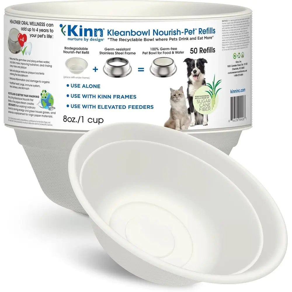 Disposable Dog Food Bowls, 8 oz (Pack of 50) - System Refills, Use for Travel, Boarding, or Crate, Compostable Pet Travel Bowl,