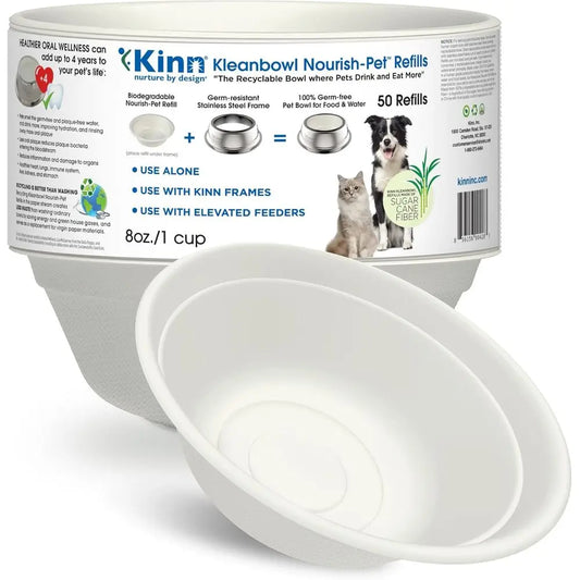 Disposable Dog Food Bowls, 8 oz (Pack of 50) - System Refills, Use for Travel, Boarding, or Crate, Compostable Pet Travel Bowl,