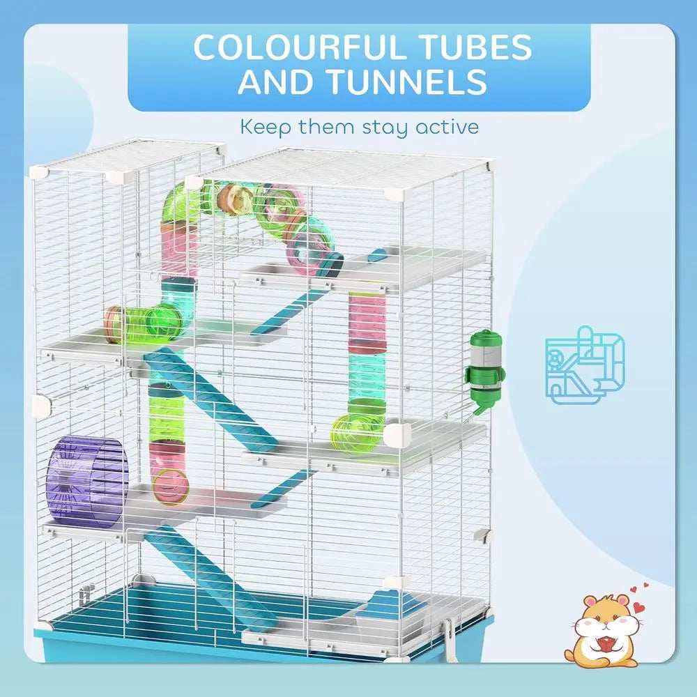 6 Tier Small Animal Cage with Tubes and Tunnels, 32 DIY Design Large Hamster Cage with Hut, Wheel, Food Dish, Water Bottle, Suit