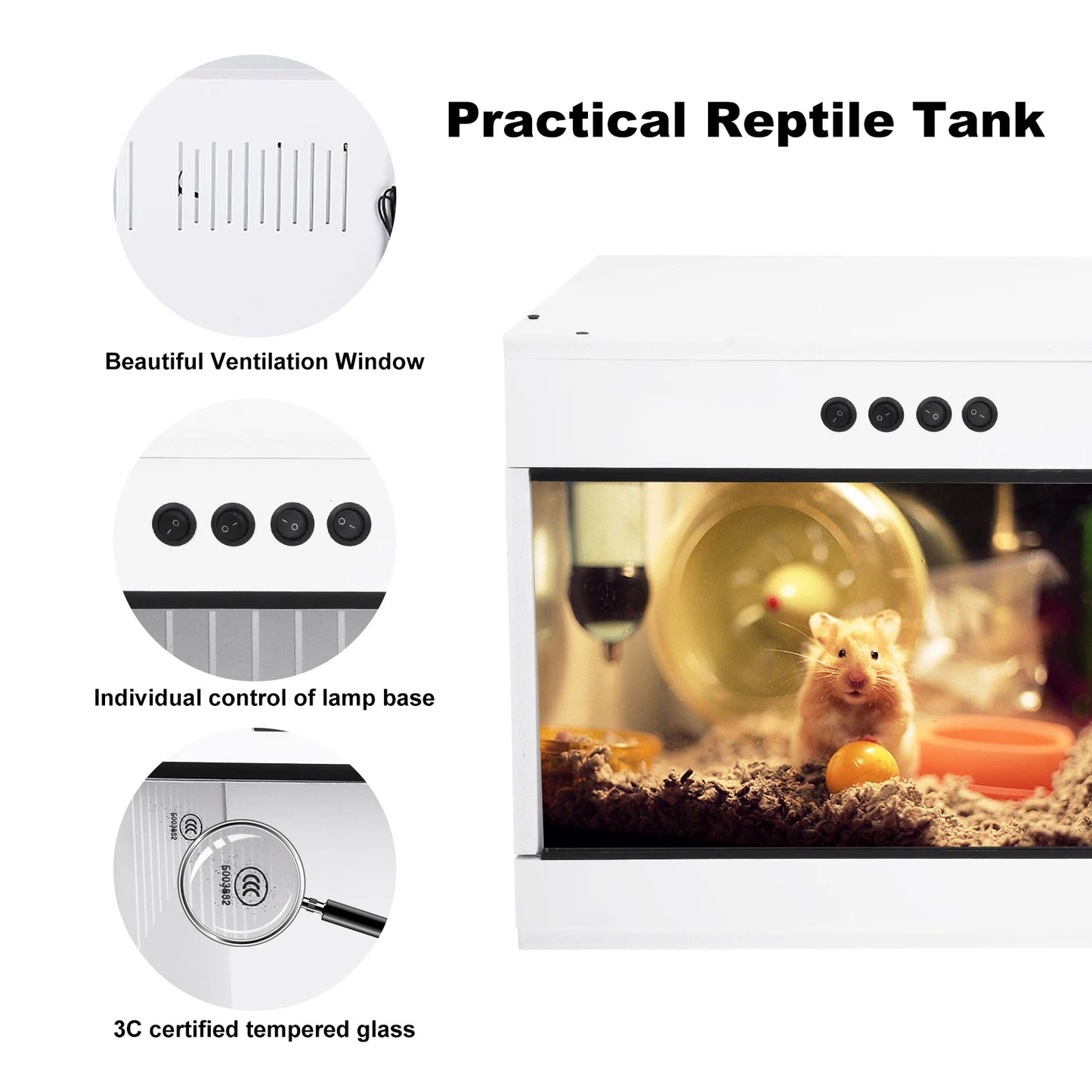 Reptile Terrarium, PVC Enclosure, Stackable Reptile Enclosure Tempered Glass Bearded Dragon Tank, for Amphibians Reptilians Arachnids Pets Habitat