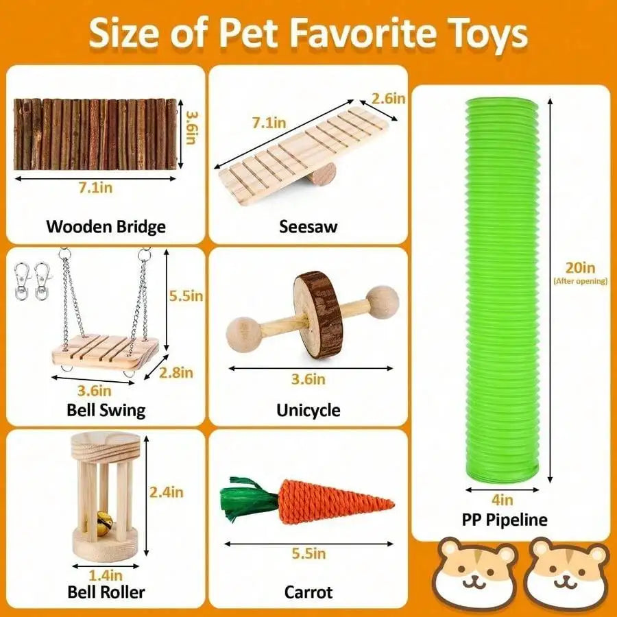 Small Pet Chewing Toys Set Wood Hay Swing Seesaw Bridge For Guinea Pig Rat Chinchilla Gerbil Rabbit