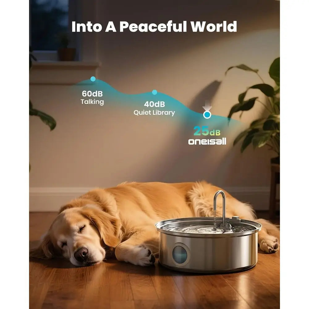 7L/230oz Stainless Steel Pet Fountain with Visual Water Level, Ultra-Quiet Water Bowl for Large/Medium Dogs, Dispenser for Livin