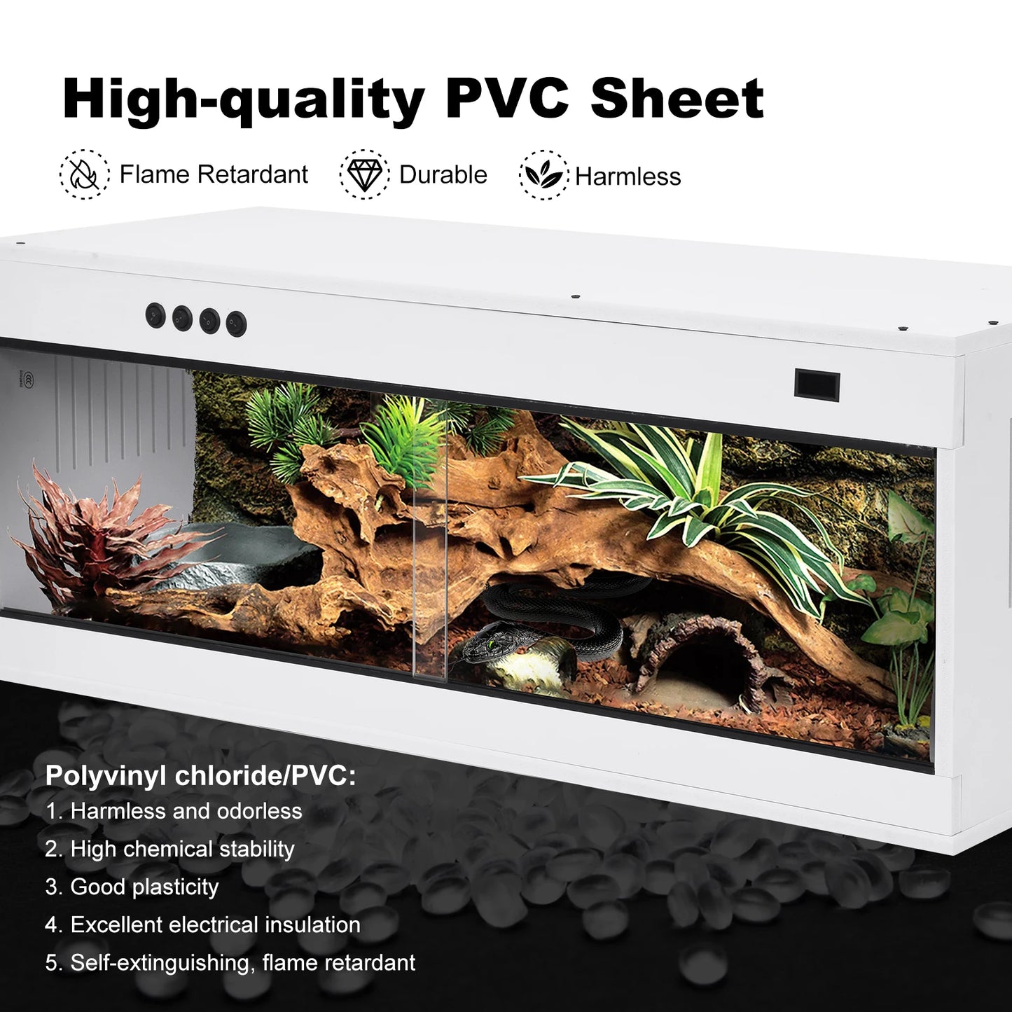 Reptile Terrarium, PVC Enclosure, Stackable Reptile Enclosure Tempered Glass Bearded Dragon Tank, for Amphibians Reptilians Arachnids Pets Habitat