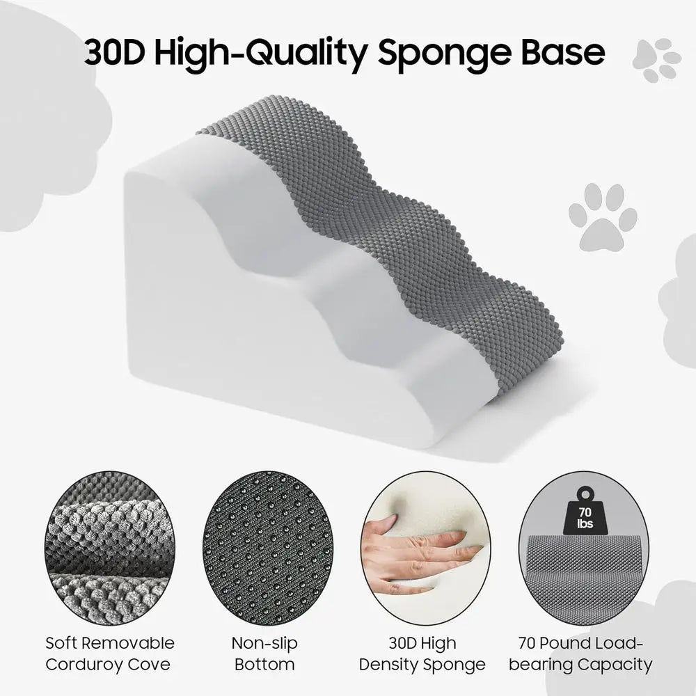 Pet Stairs for Small Dogs and Cats, Comfortable Curved Design with Waterproof Cover, High-Density Foam Steps or Beds or Sofas, D