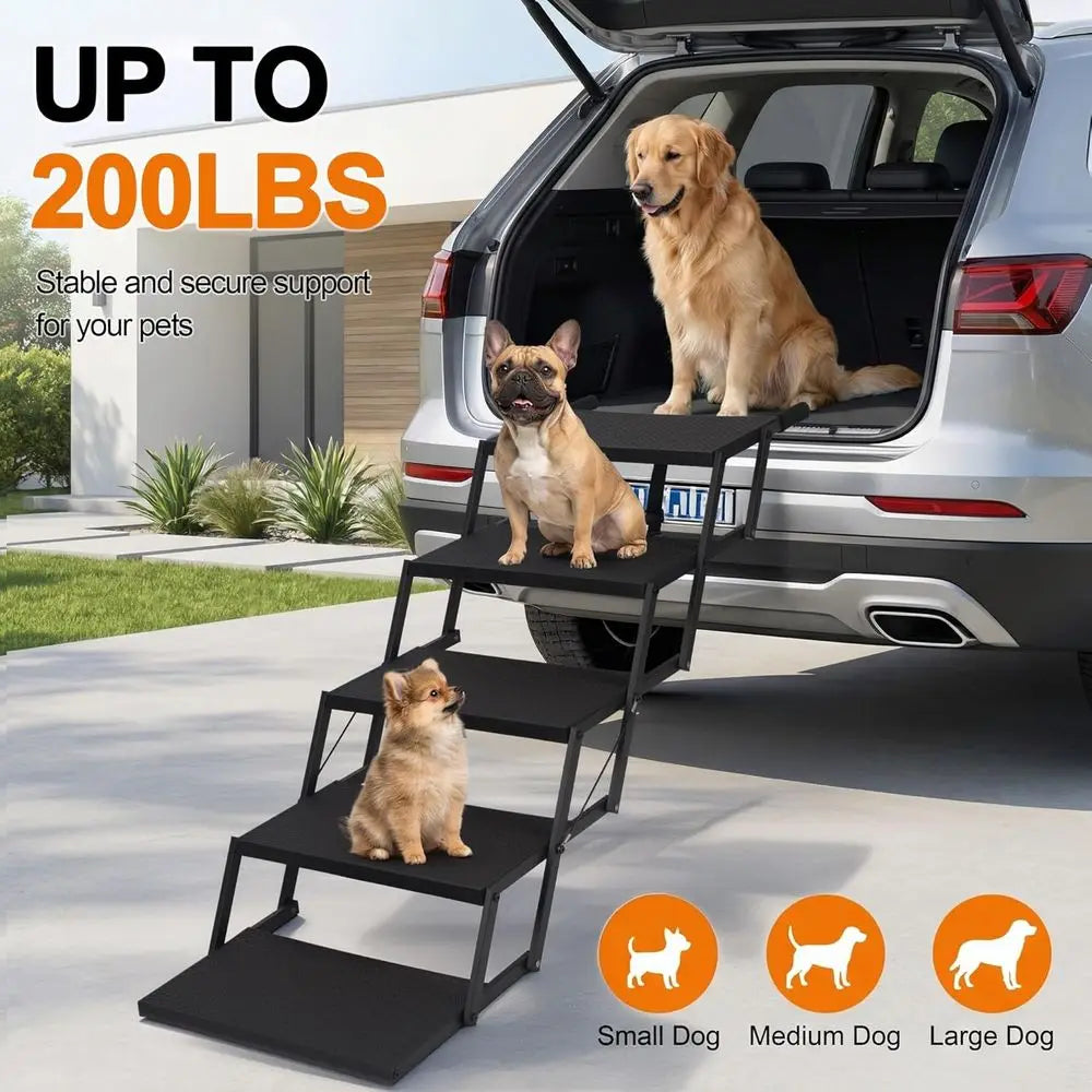 Dog Steps for Cars, Trucks, SUVs, High Traction Surface, Portable Waterproof Dog Stairs for Large Dogs, Supports Up to 200 lbs,