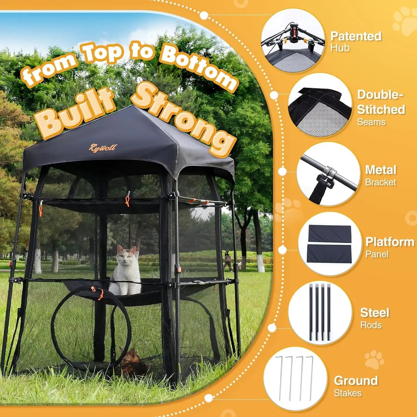 Extra Large Outdoor Cat Enclosure, 3-Tier Cat Tent with 5 Windows, Weatherproof & Sunproof, Foldable for Patio Camping Indoor with Carry Bag
