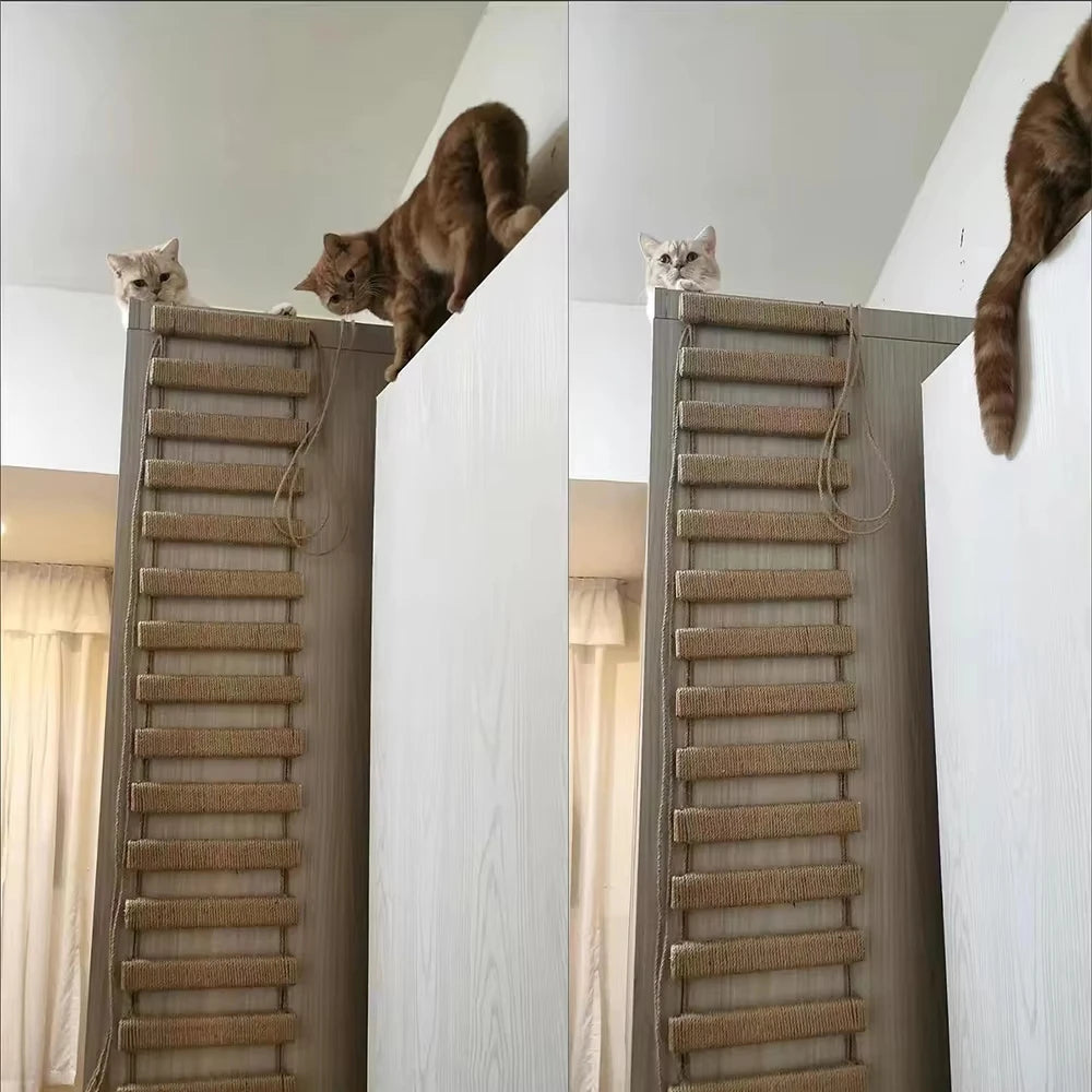 39.4" Cat Bridge for Cage Sisal Rope Ladder Wooden Pet Furniture Kitten Step Scratcher Toys Scratching Post Tree Cat Accessories