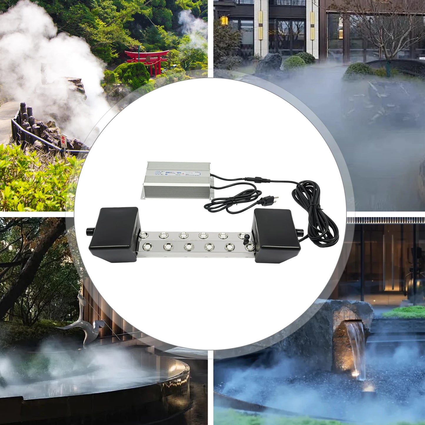 12 Heads High Pressure Mist Maker Atomizer, 110V IP67 Waterproof Power Supply with Auto Shut-Off for Pond Humidification Fog