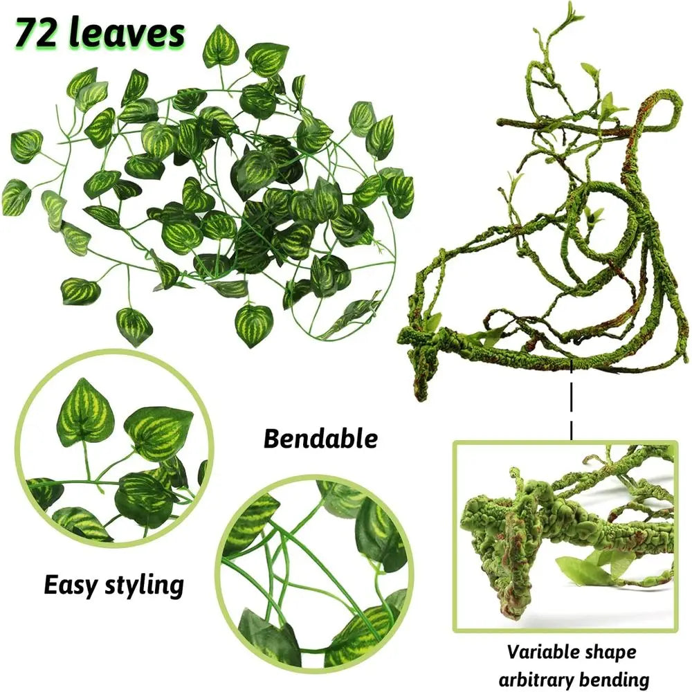 Artificial Hanging Vines for Reptile Plants, Terrarium Decor, Gecko & Bearded Dragon Accessories