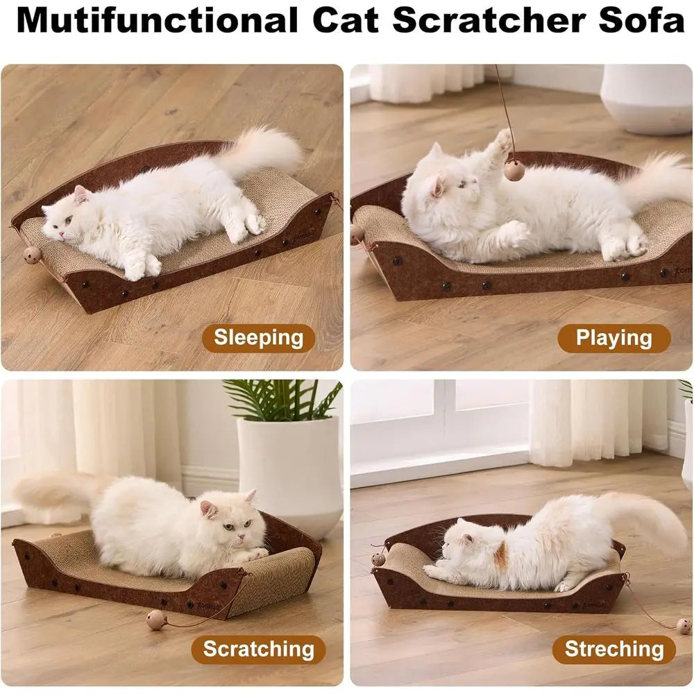 26'' Cardboard Cat Scratcher Bed - Large Scratcher Couch or Indoor Cats, Orthopedic Scratching Board, Lounger Scratching Couch