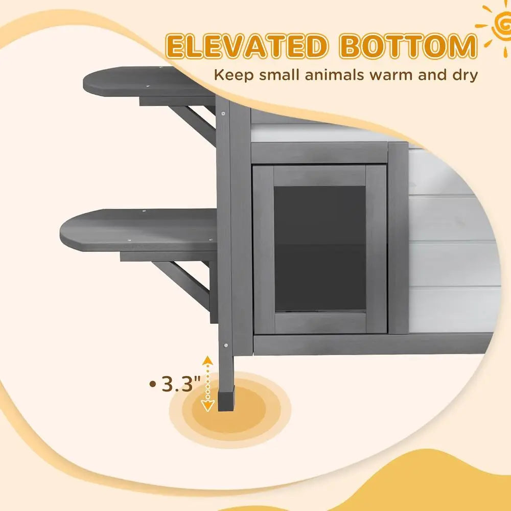 Outdoor Wooden Cat Enclosure for Multiple Cats with Easy Door, Openable Roof, Jumping Platforms, White