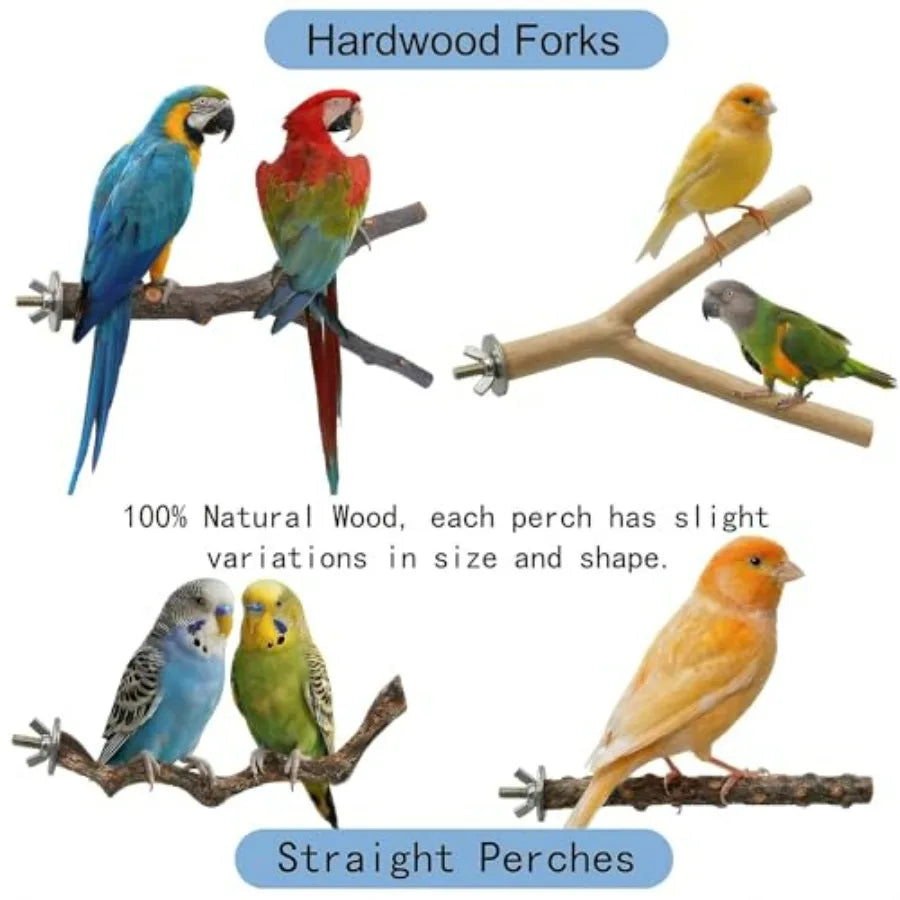 Natural Wood Bird Perches Set For Cages And Parakeets