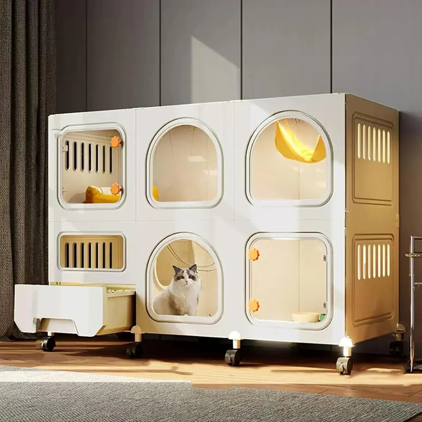 Collapsible 3-Tier Metal Wire Cat Cage with Wheels & Litter Box Area, Large Exercise Playpen Kennel 41x18x29.5", Customized