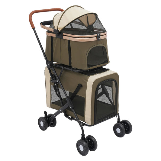 Foldable Pet Stroller for Small/Medium Pets—18.1x22.8x38.2in, 2-Tier Design+Safety Locks, Sunshade+Cushions, Ideal for Travel