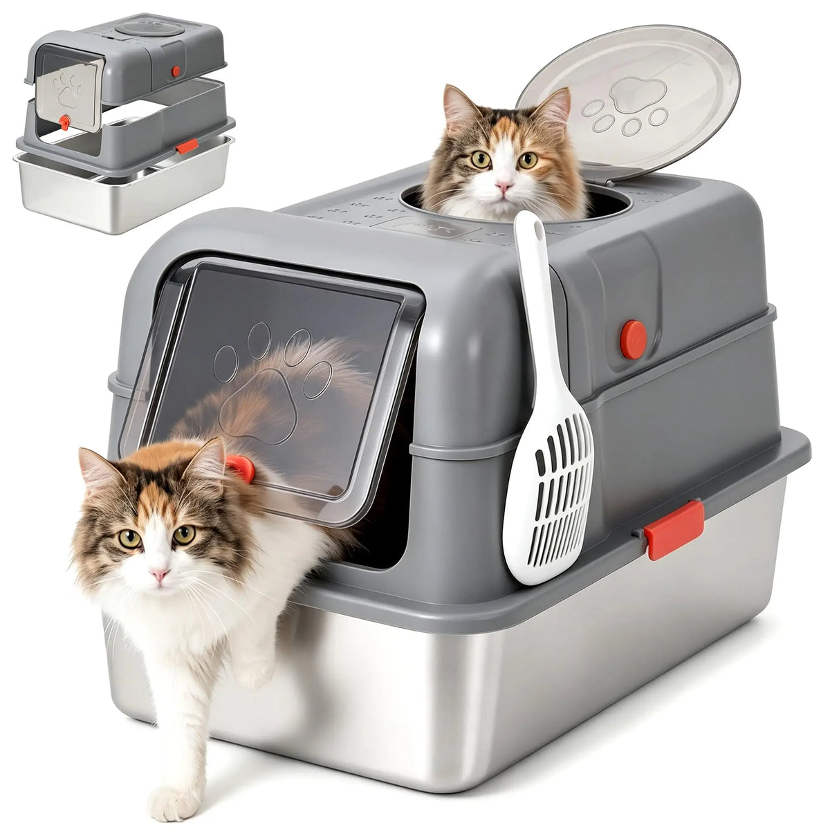 Studyset Enclosed Stainless Steel Cat Litter Box With Lid