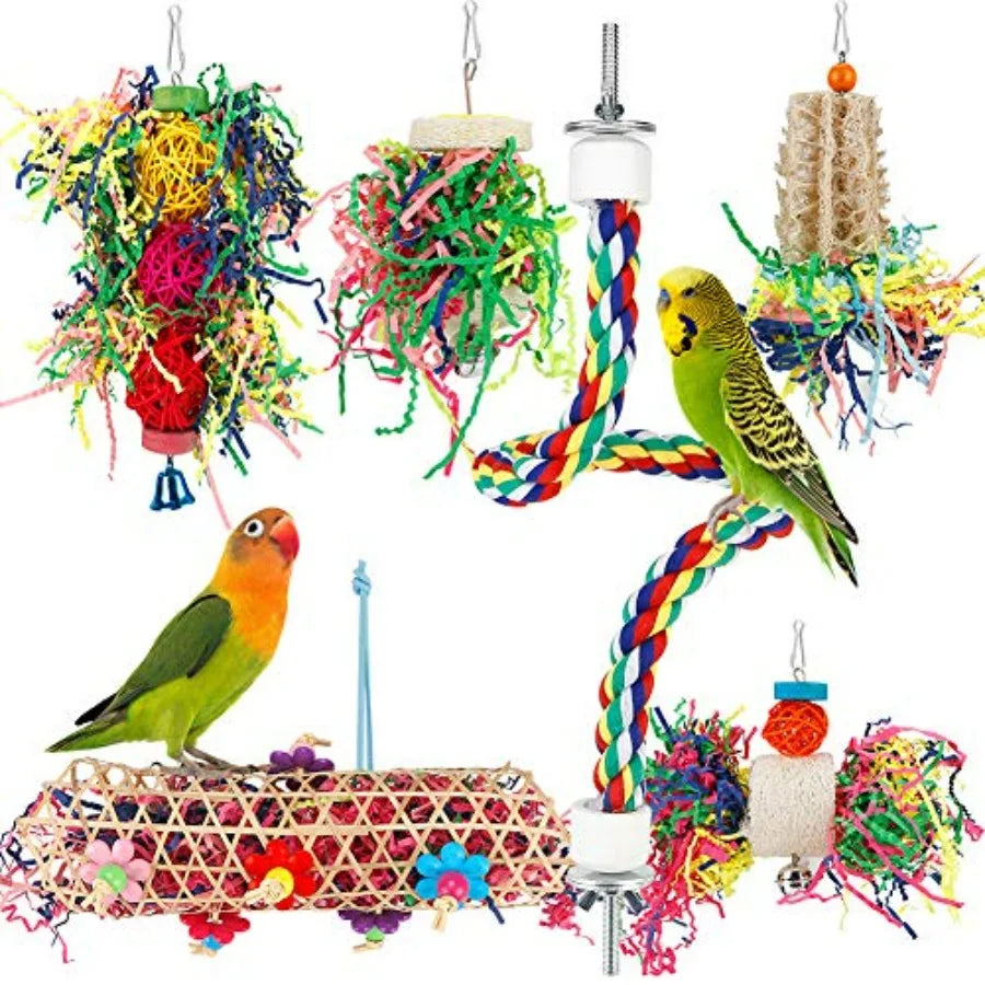 Bird Shredding Foraging Toys Parakeet Toy Chewing Hanging Toy Shredded Paper Bird Cage Accessories Bird Rope Perch for Conure C