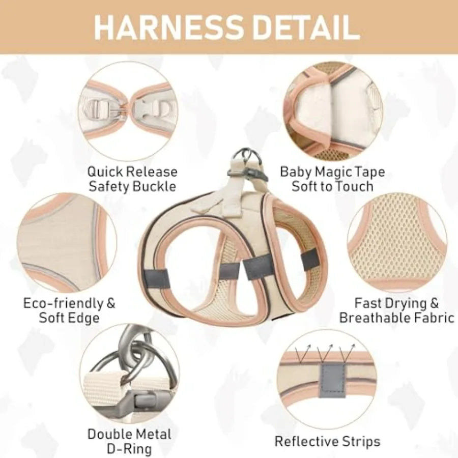 Pet Harness Collar and Leash Set, Step in No Chock No Pull Linen Fabric Soft Mesh Dog Vest Harnesses Reflective for Dogs Puppy