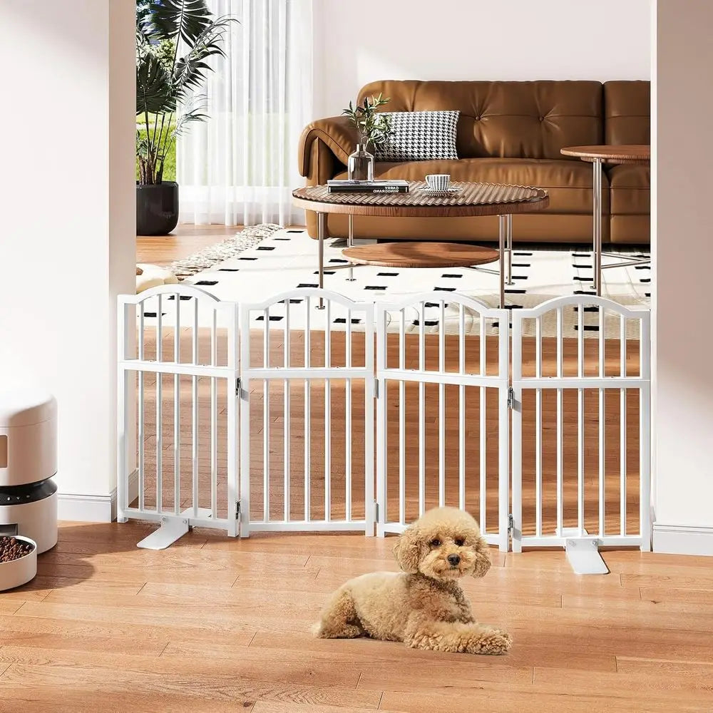 Indoor Short Dog Gates with Support Feet, Expands Up to 48 Wide Adjustable Pet Gates or Doorways, 4 Panel Folding Pet Door Pet F