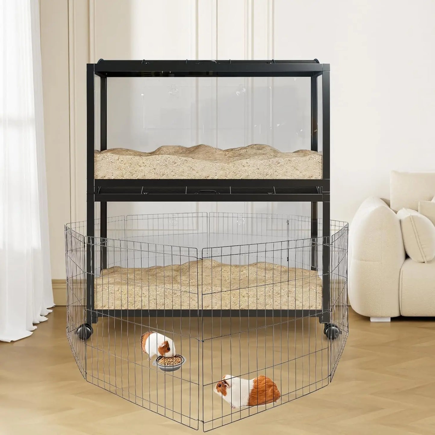 Chew-Proof Metal Hamster Cage - Stackable Small Animal Habitat with Acrylic Panels, Dual Doors, Lift Top, Wheels, Ventilated for Syrian & Dwarf Hamsters, Gerbils, Rats, Guinea Pigs