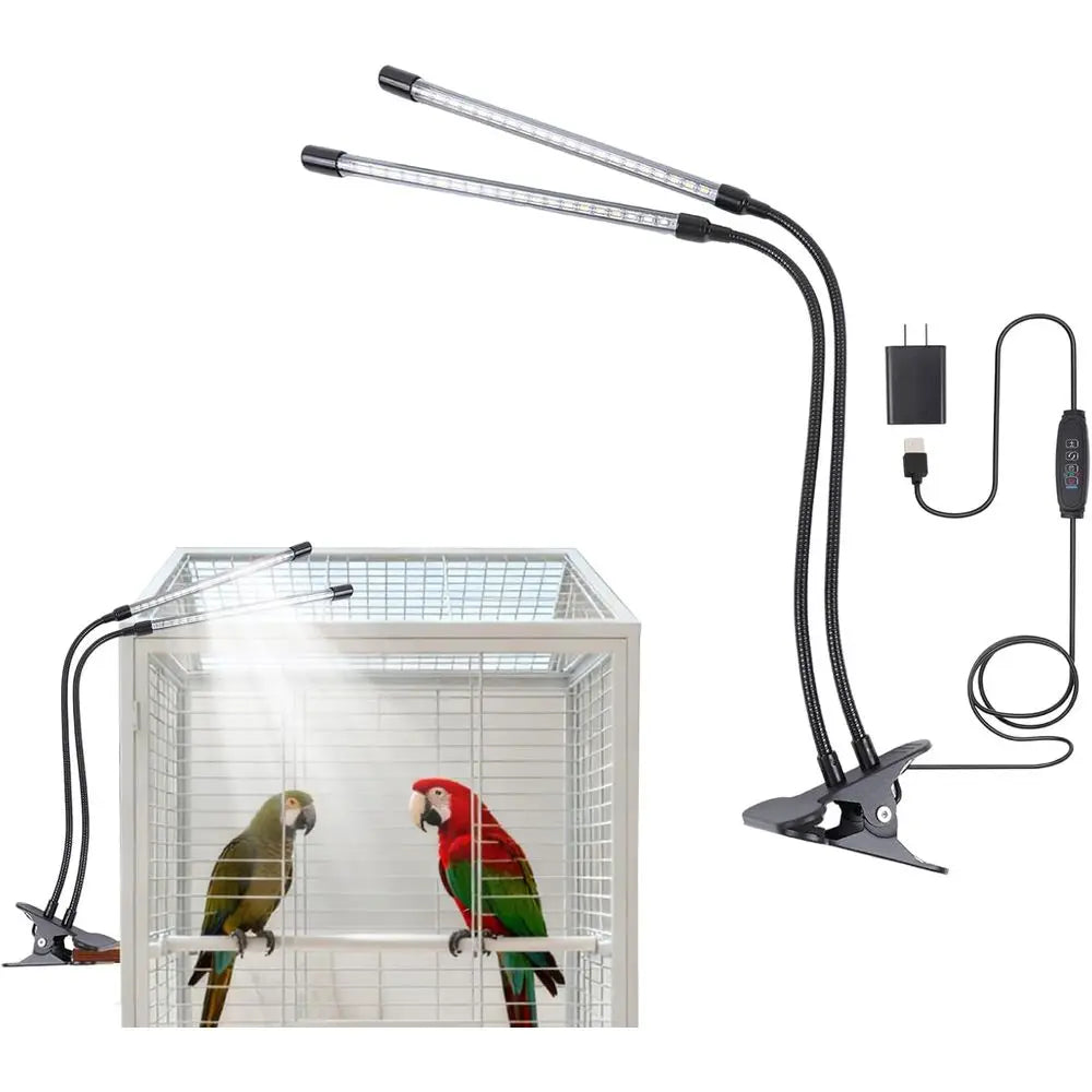 Cage Light with Timer 10 Dimming Levels, 60 LED Beads, Simulate Sunlight or Parrots & Pet Birds