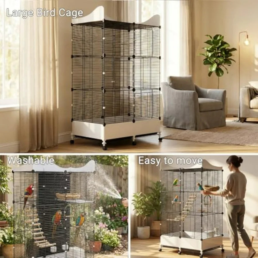 Bird Cage With Top Storage And Splash Guard Durable Plastic